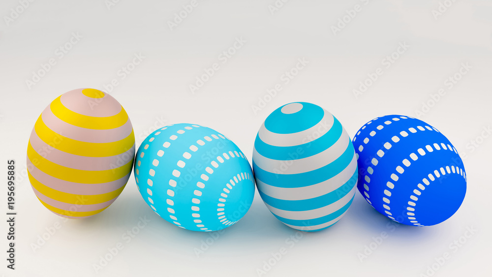 colorful easter eggs on a white.Spring holidays concept 3d rendered colorful easter eggs on a white.Spring holidays concept 3d rendered