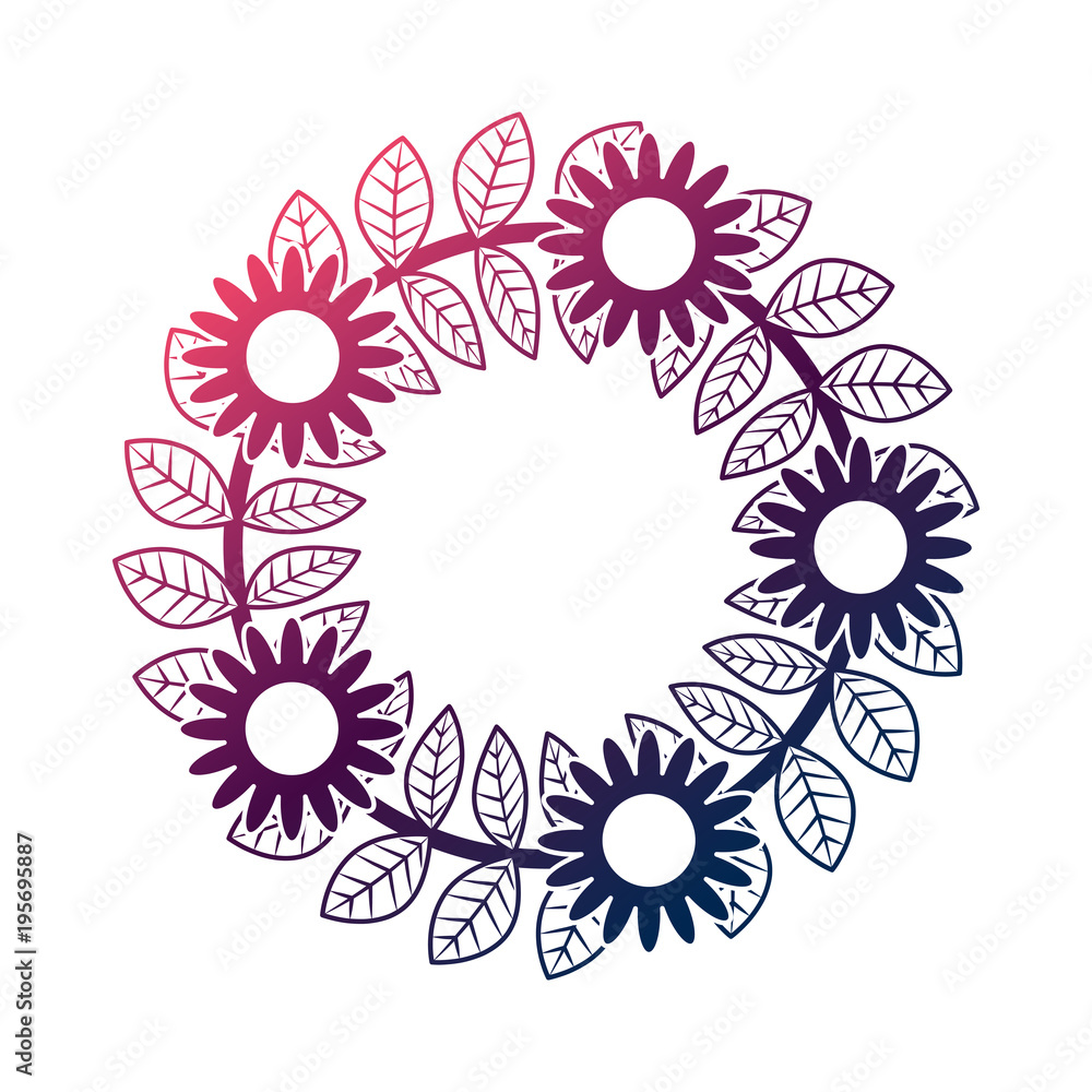 floral wreath flowers and leaves foliage decoration vector illustration degrade color design