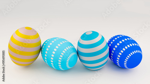 colorful easter eggs on a white.Spring holidays concept 3d rendered