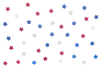 Blue red and white glitter star paper cut on white background - isolated
