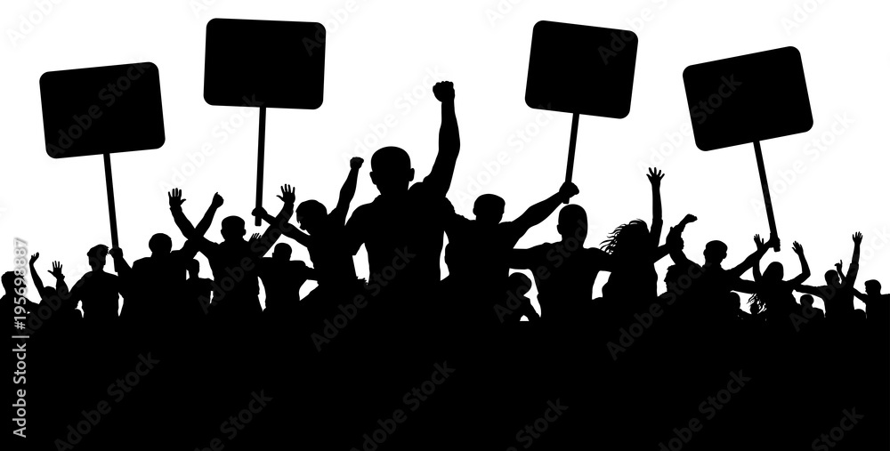 Demonstration, strike, manifestation, protest, revolution. Silhouette