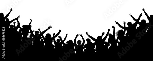 Cheerful people crowd applauding, silhouette. Party, applause. Fans dance concert, disco
