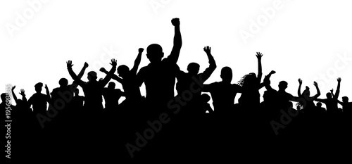 Protesters, enraged crowd of people silhouette vector, angry mob