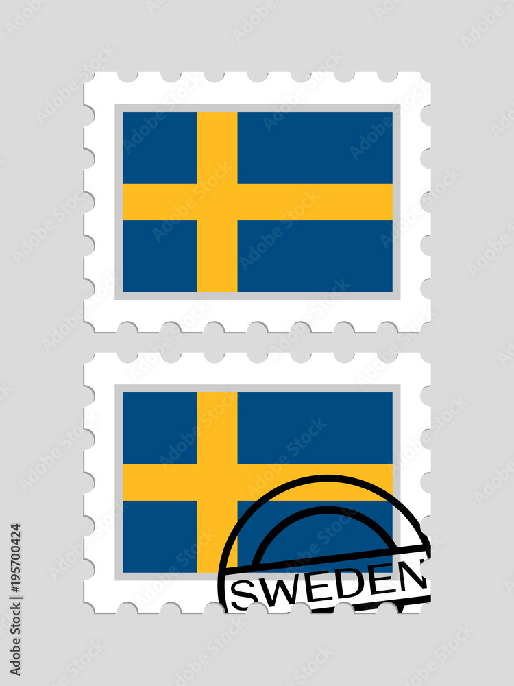Obraz premium Sweden flag on postage stamps