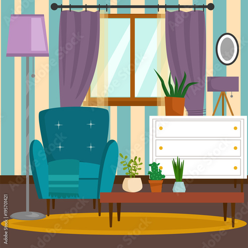 VIP vintage interior furniture rich wealthy house room with sofa set brick wall background vector illustration.