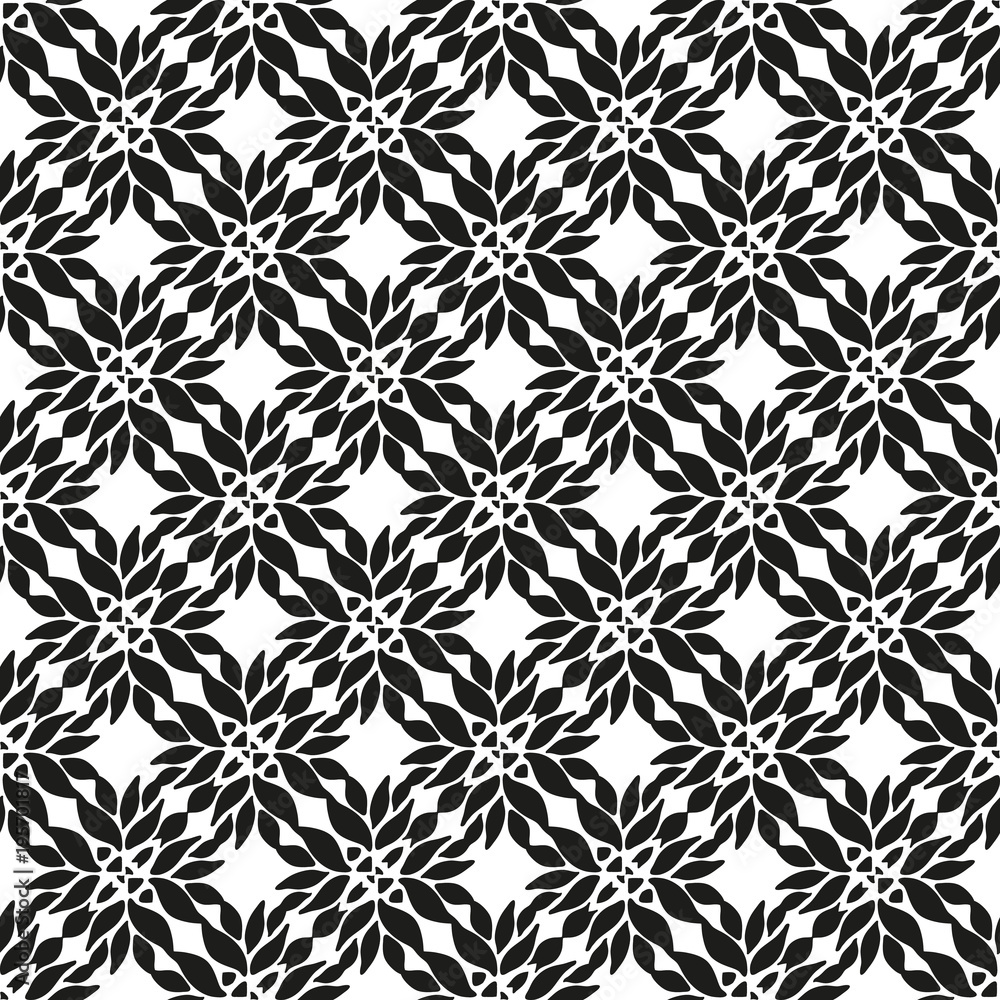 Ornamental seamless floral ethnic black and white pattern