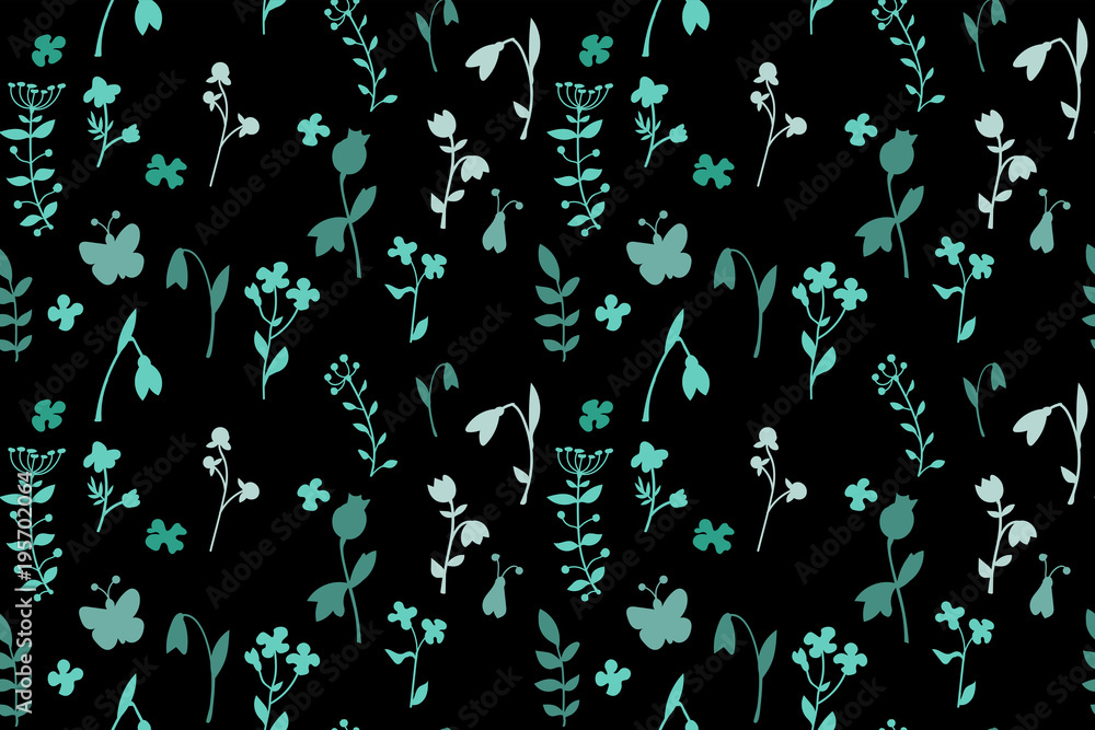 Obraz premium Meadow seamless pattern with a lot of spring and summer flowers from gardens and forests. There are bugs also