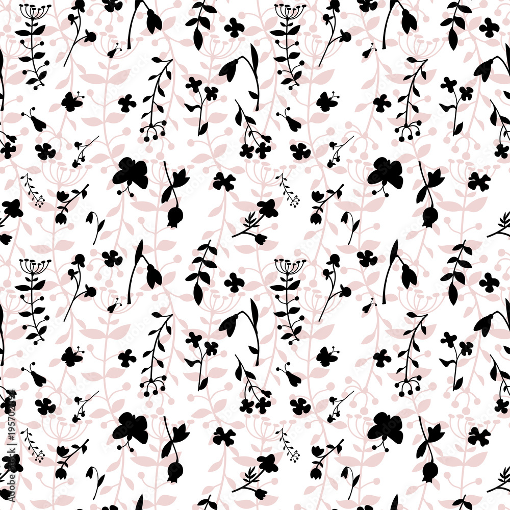 Meadow seamless pattern with a lot of spring and summer flowers from gardens and forests. There are bugs also Meadow seamless pattern with a lot of spring and summer flowers from gardens and forests. There are bugs also