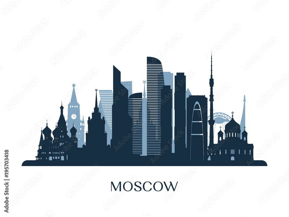 Moscow skyline, monochrome silhouette. Vector illustration.