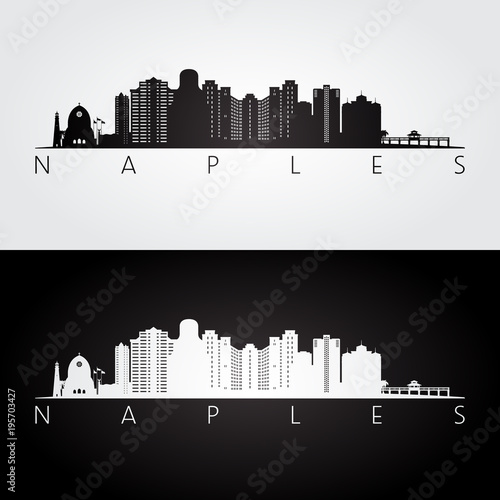 Naples USA skyline and landmarks silhouette, black and white design, vector illustration.