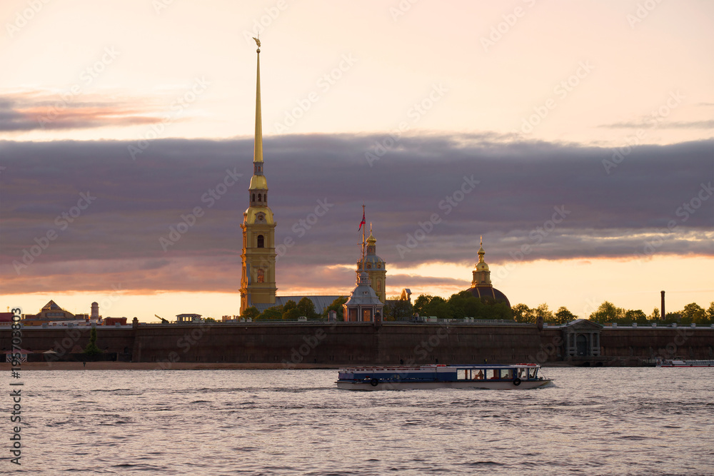 Water walk at the Peter and Paul Fortress in the evening of May. Saint-Petersburg, Russia