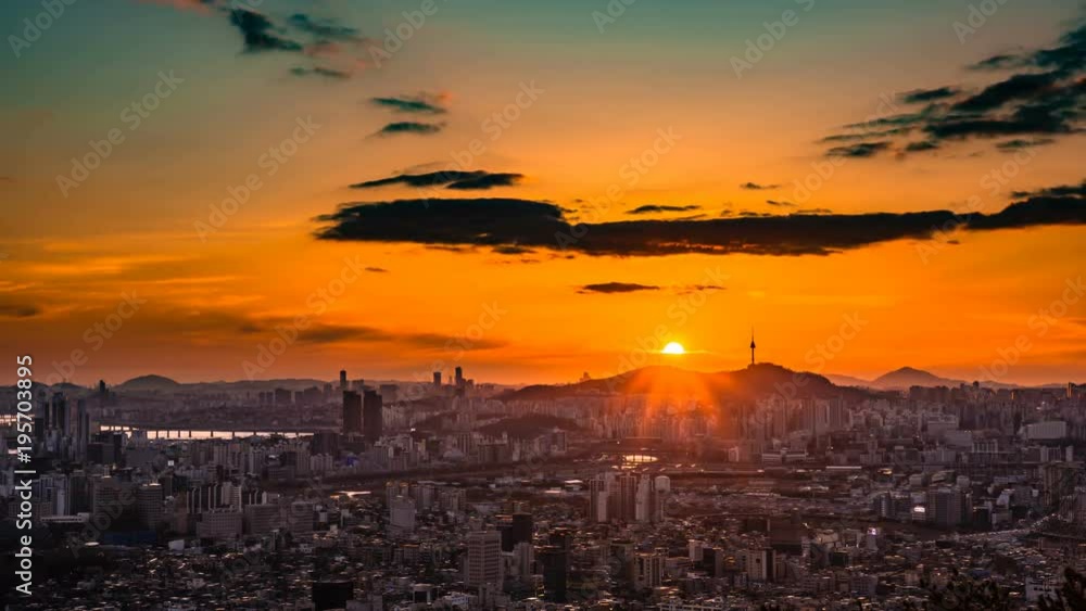 Taken in time-laps, from the beautiful evening sunshine to the night. Seoul, South Korea. Zoom out Taken in time-laps, from the beautiful evening sunshine to the night. Seoul, South Korea. Zoom out