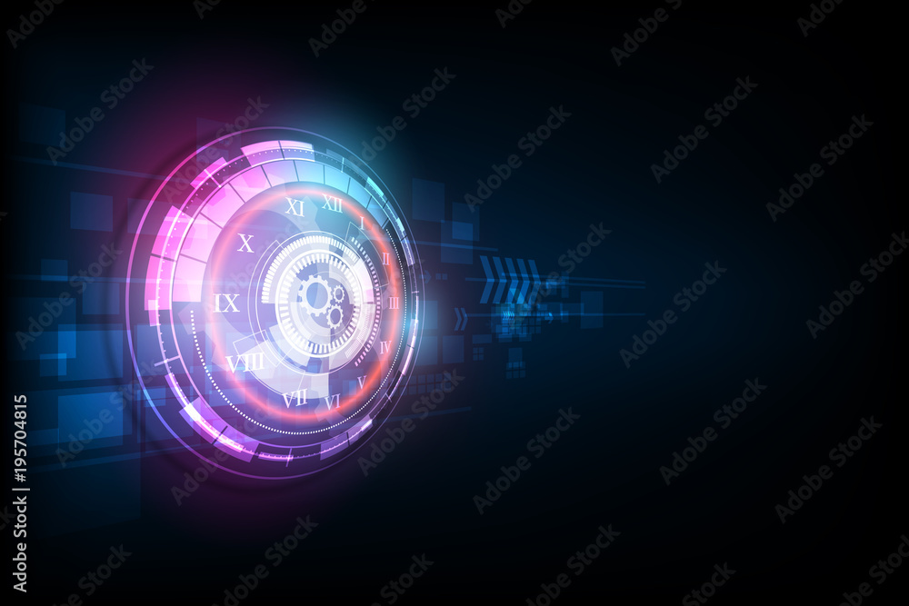 Obraz premium Abstract Futuristic Technology Background with Clock concept and Time Machine, vector transparent