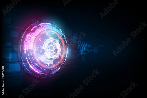 Abstract Futuristic Technology Background with Clock concept and Time Machine, vector transparent