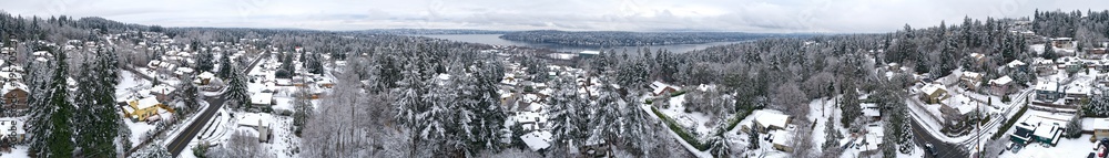 360 Panoramic View Newcastle Washington Snowy Day
