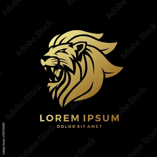 roaring lion logo king gold on black background vector download
