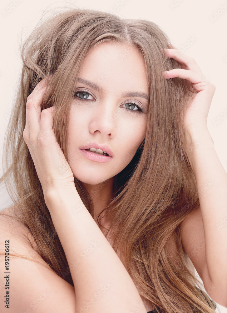 portrait of young modern girl with long hair portrait of young modern girl with long hair