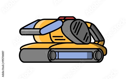 Belt grinder construction electric tool. Flat style icon of belt grinder. Vector illustration.