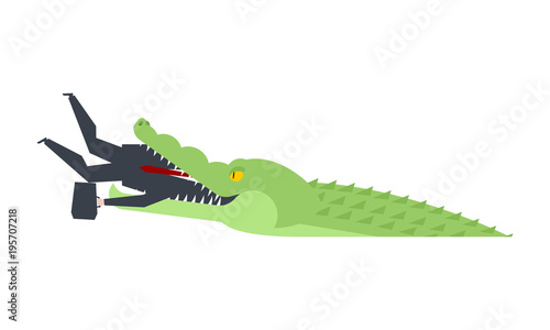 Crocodile eaten businessman. Alligator open mouth and Boss. office life vector illustration.