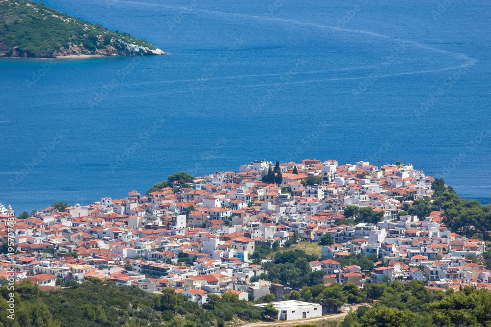 Panoramic view at the Skiathos island, Greece