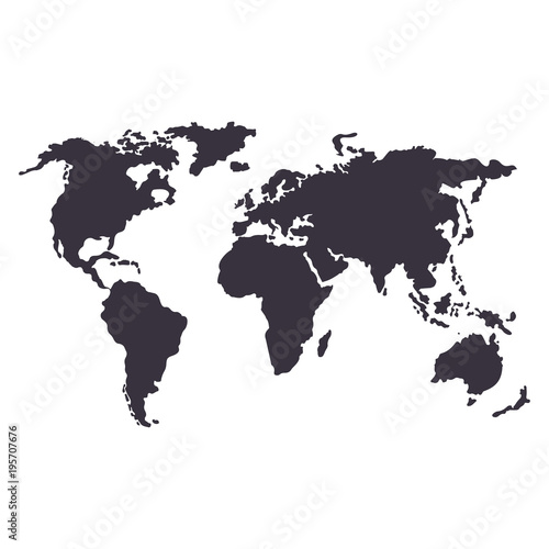 Global map black icon. Flat vector cartoon illustration. Objects isolated on white background.