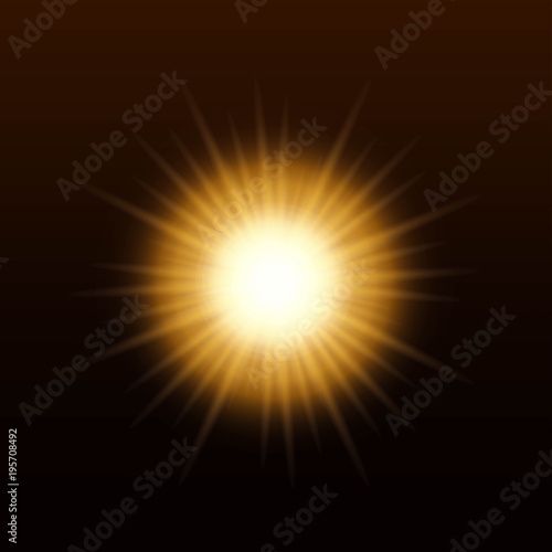 Vector yellow sun with rays and glow