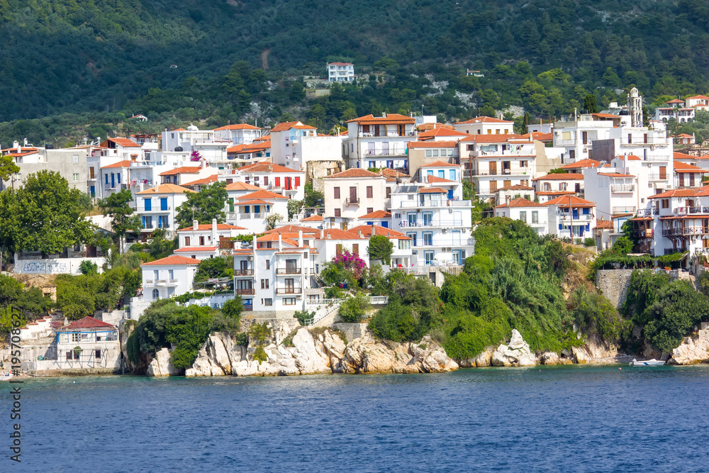 A look at the houses on the Skiathos island, Greece