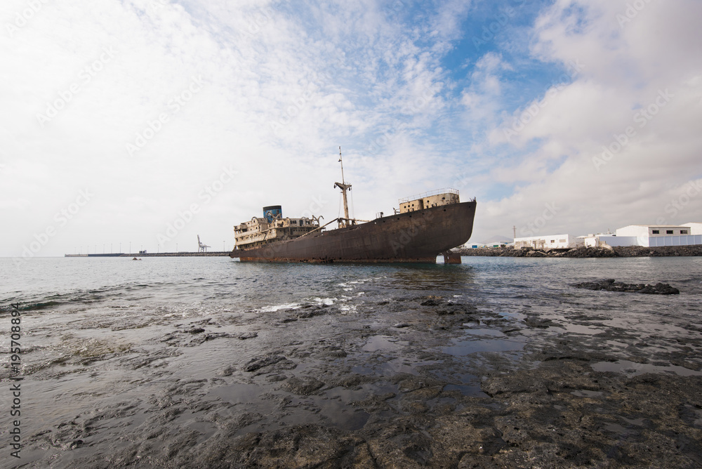 Shipwreck in Lanzarote, Canary islands, Spain.