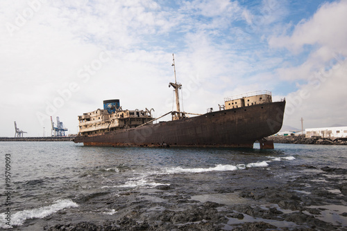 Shipwreck in Lanzarote, Canary islands, Spain.