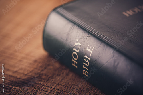 Holy Bible On Wooden Table photo