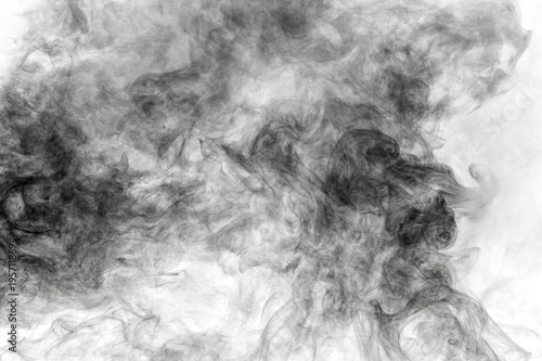 Dark smoke on a white background. Texture and desktop picture