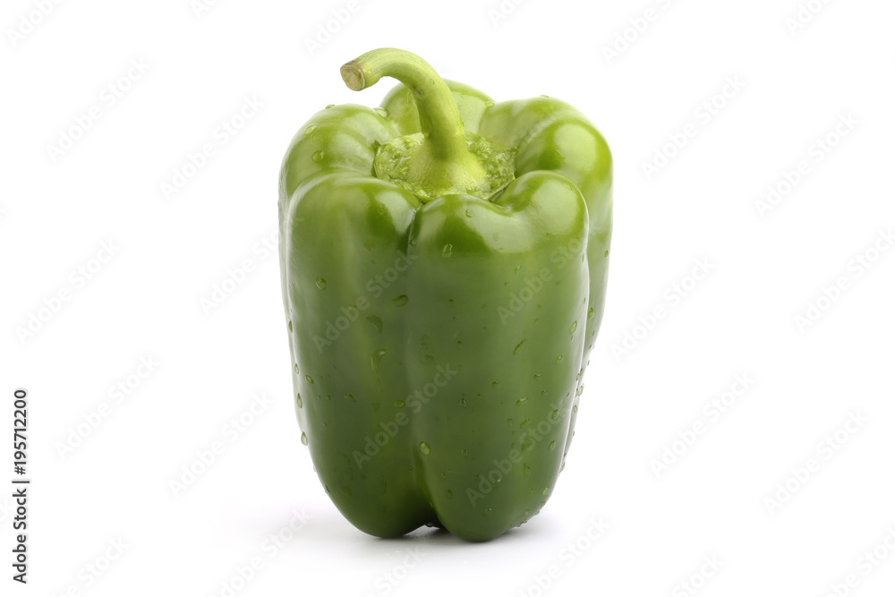 Green bell pepper with stem on white background Green bell pepper with stem on white background