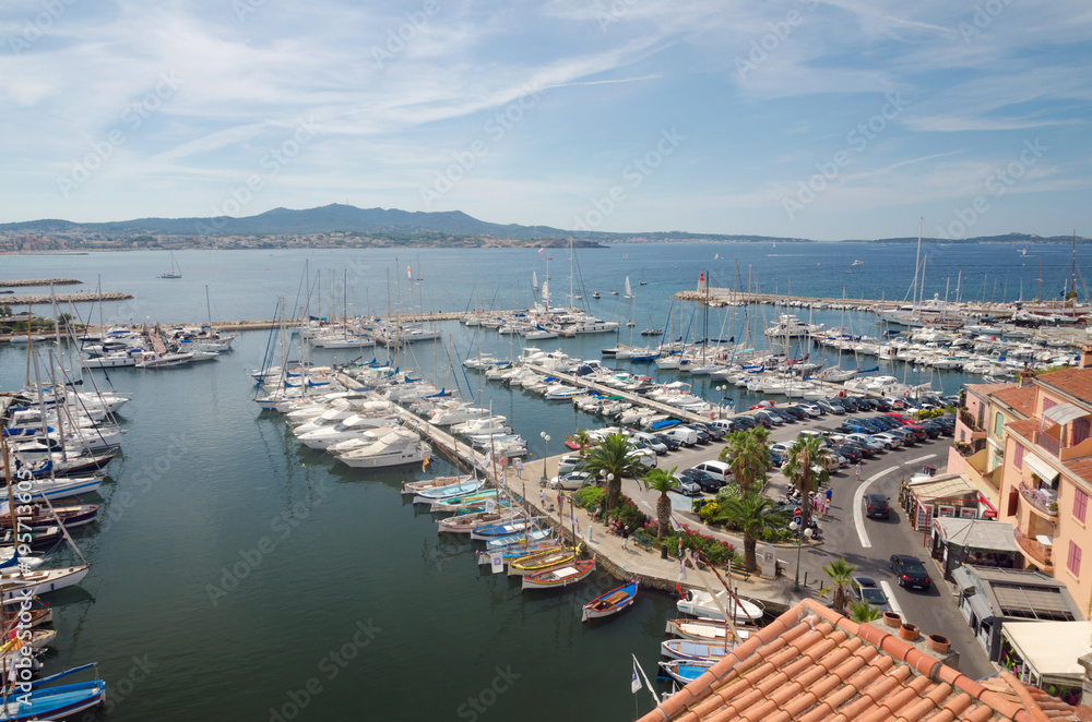 Aerial view of Sanary sur mer village in Provence, France.
