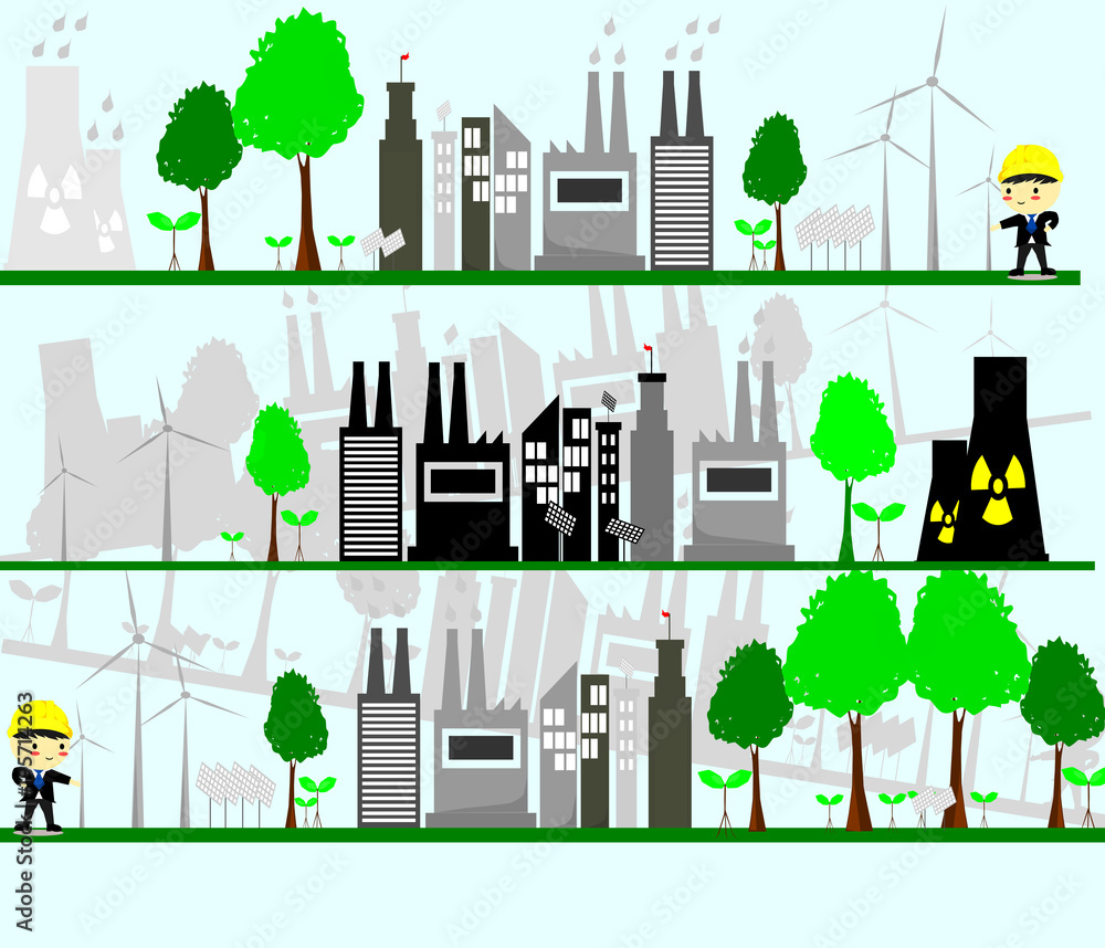 environmental engineer, Ecology concept,save world,Cartoon style, World environment and sustainable development,Vector illustration