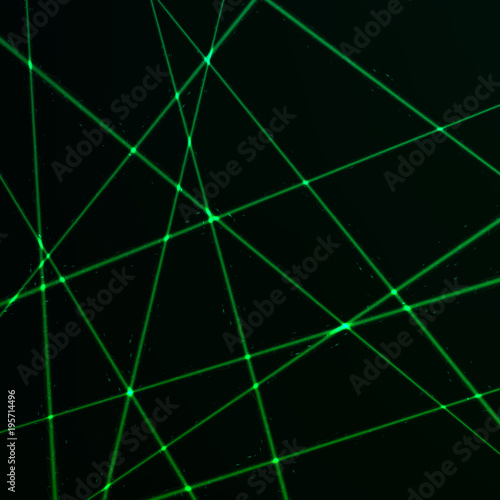 Random Green Laser Mesh. Web of security beams. Vector illustration isolated on dark background