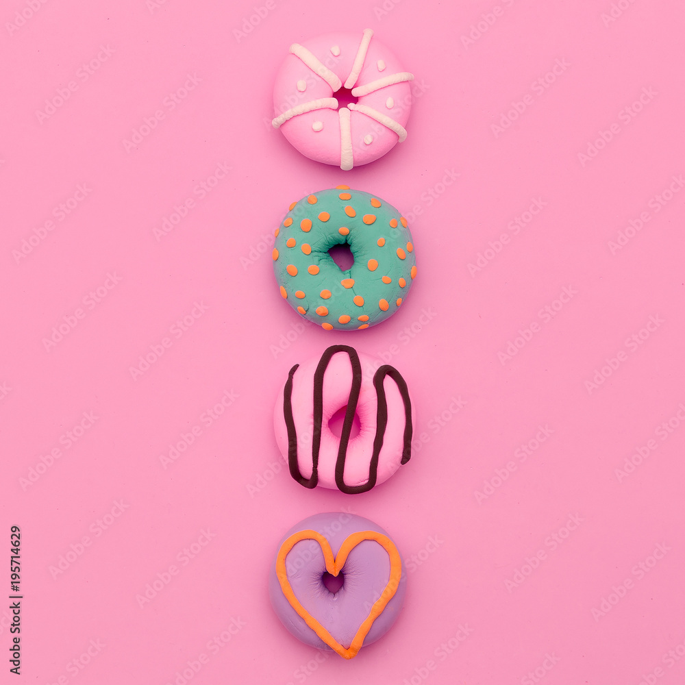 Fashion Donut Mix.  Pink Candy Minimal Flatlay art.
