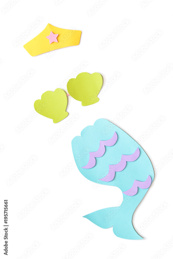 Mermaid costume paper cut on white background - isolated