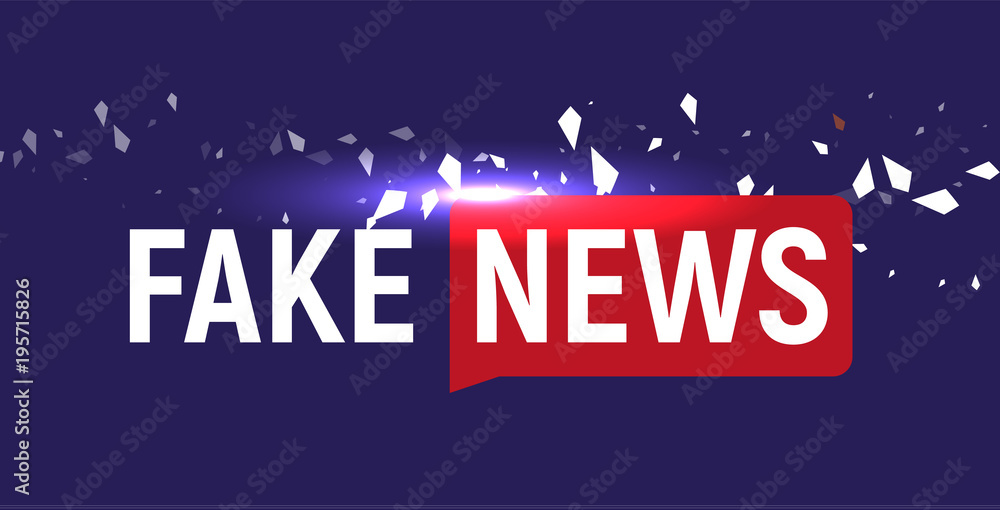 Fake News show logo template. Bubble speech news on blue background with fragments, particles. Vector Illustration. Fake News show logo template. Bubble speech news on blue background with fragments, particles. Vector Illustration.