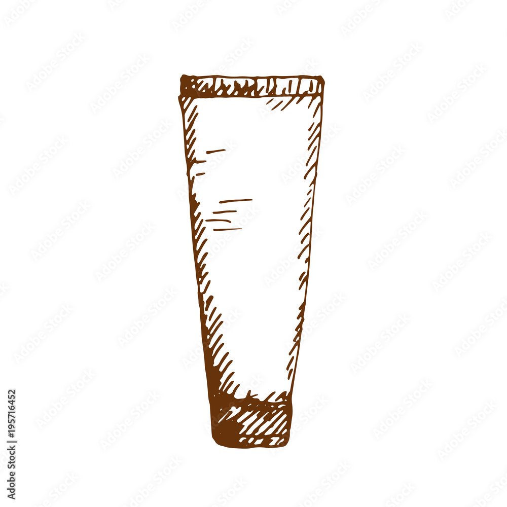 Fototapeta premium Hand drawn cosmetic tube mock-up for cream, tooth paste, gel, sauce, paint, glue. Sketched mock-up of cosmetic package.