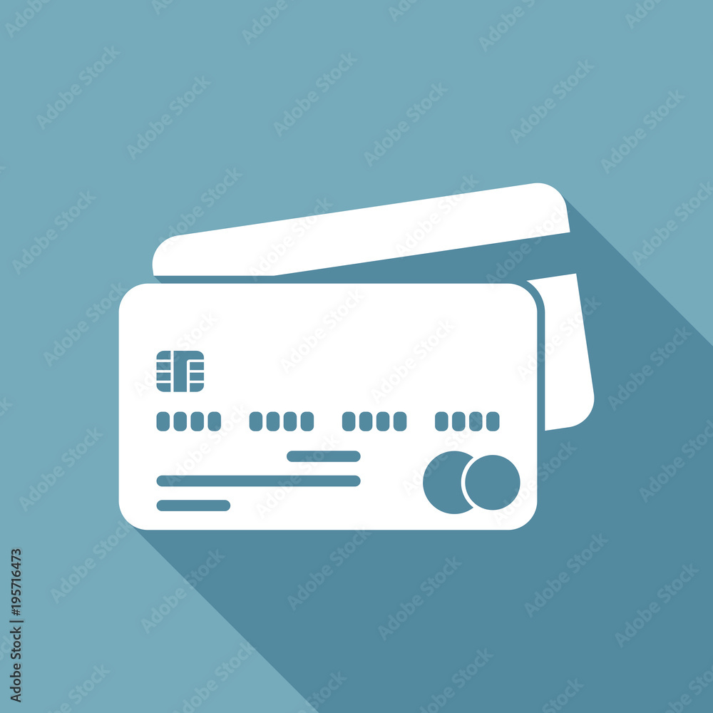 credit card mastercard icon. White flat icon with long shadow on background credit card mastercard icon. White flat icon with long shadow on background