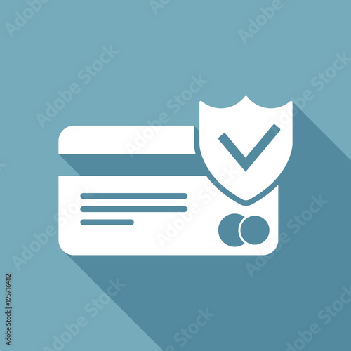 credit card protection icon. White flat icon with long shadow on background