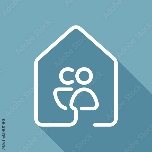 house with family or couple icon. line style. White flat icon with long shadow on background