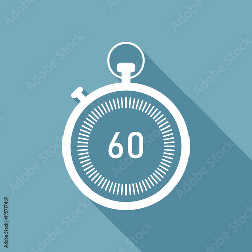 stopwatch. simple icon. White flat icon with long shadow on background