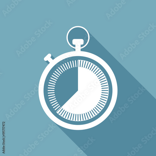 stopwatch. simple icon. White flat icon with long shadow on background
