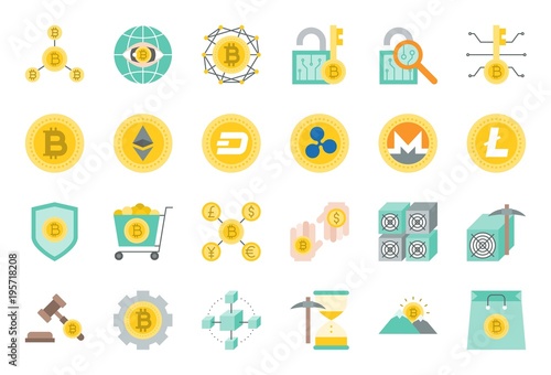 cryptocurrency related icon set, flat design