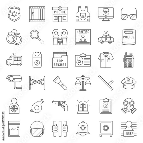 Police related icon set, outline vector