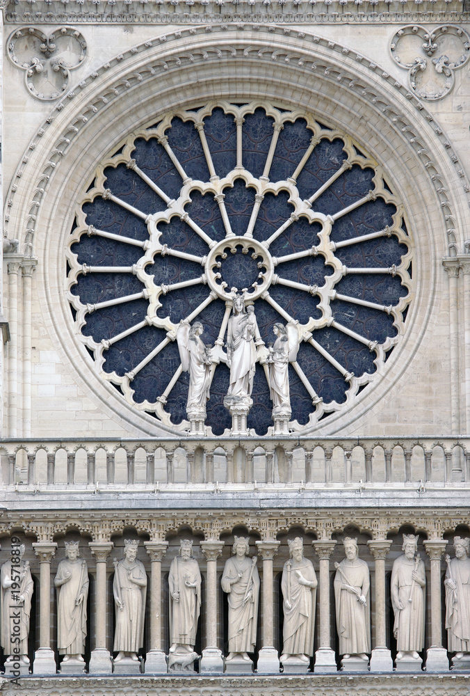 details of Notre Dame cathedral in Paris, France