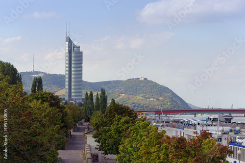 Photography Vienna city scene, view of Millenium Tower