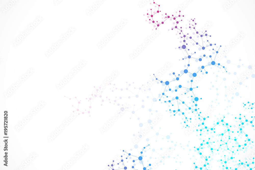 Structure molecule and communication. Dna, atom, neurons. Scientific concept for your design. Connected lines with dots. Medical, technology, chemistry, science background. illustration.