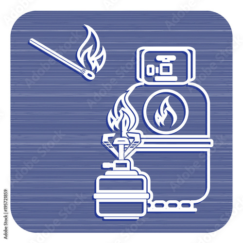 Camping stove with gas bottle icon vector
